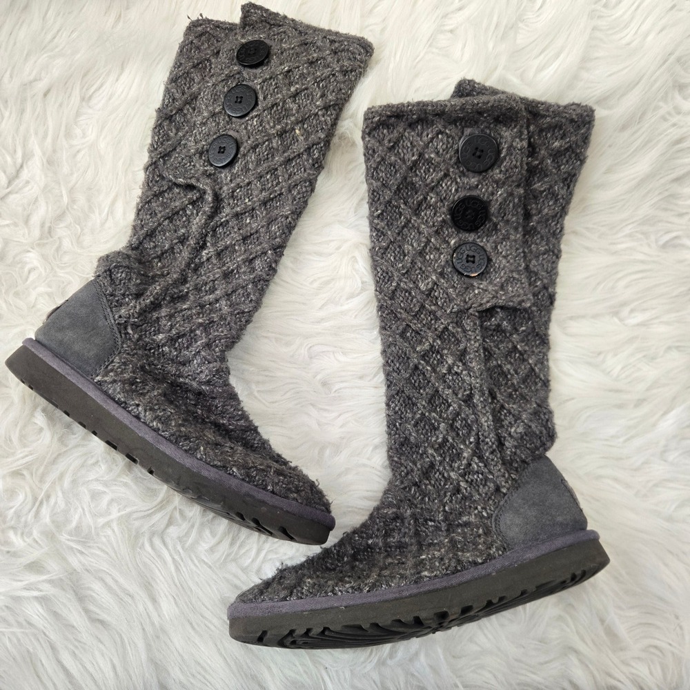 UGG Australia Lattice Cardy Grey Knit Tall Boots 3066 Womens Size 7